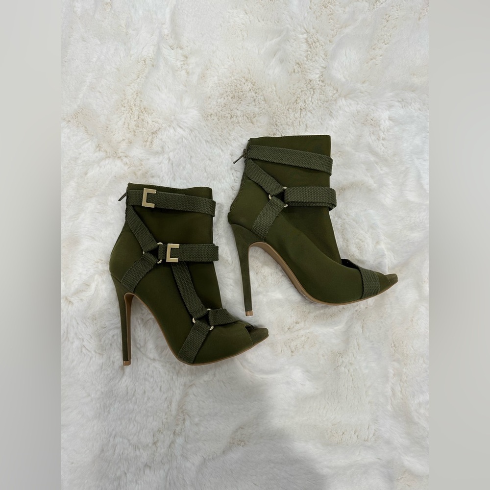 Olive Green Opened Toe Booties